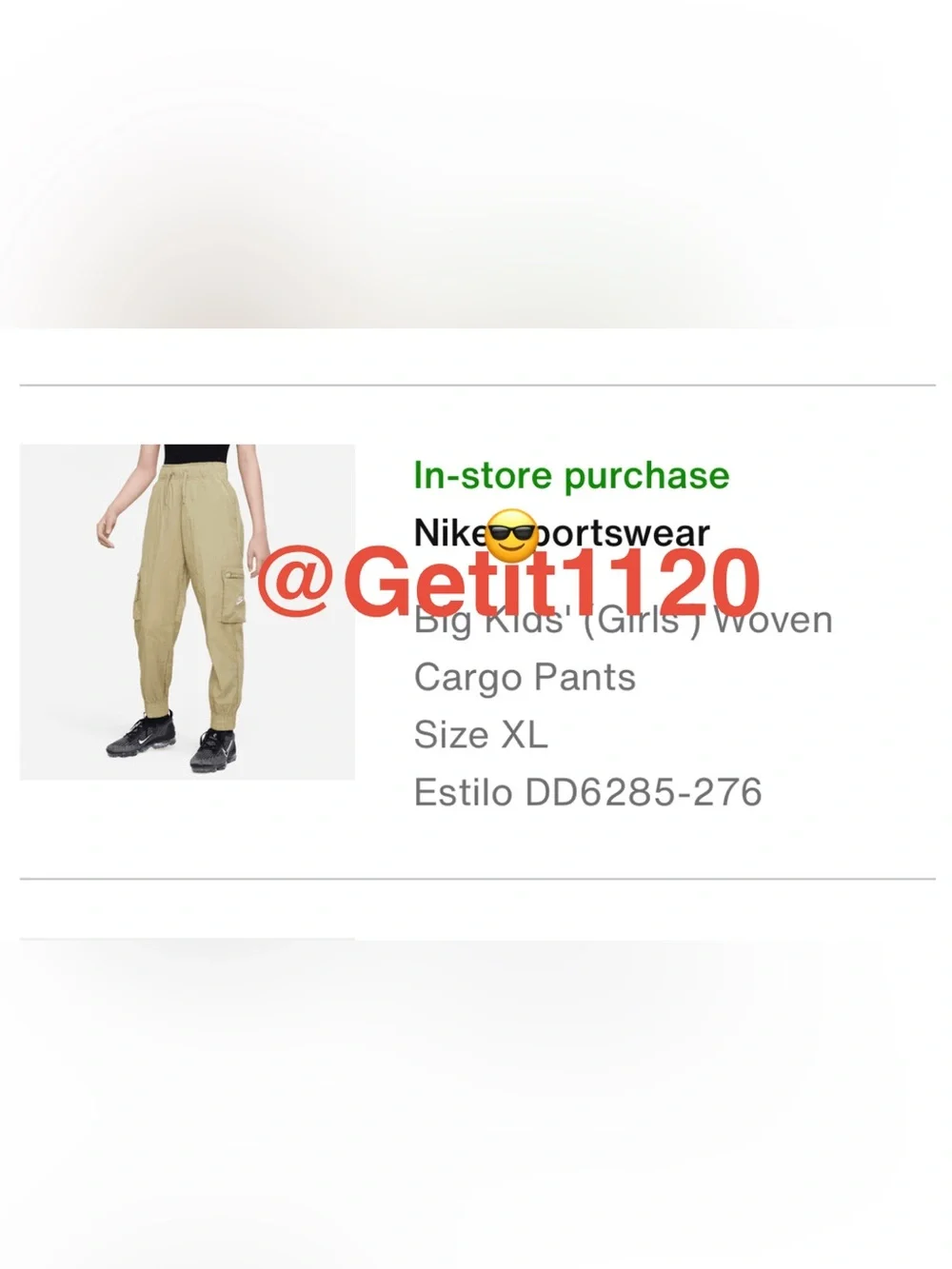 Nike Sportswear Big Kids' (Girls') Woven Cargo Pants DD6285-276 Olive Size XL